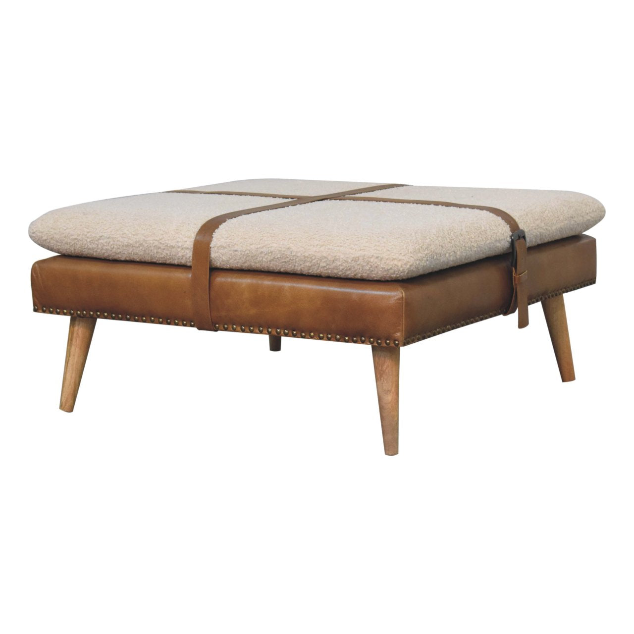 Buffalo Leather & Bouclé Square Footstool