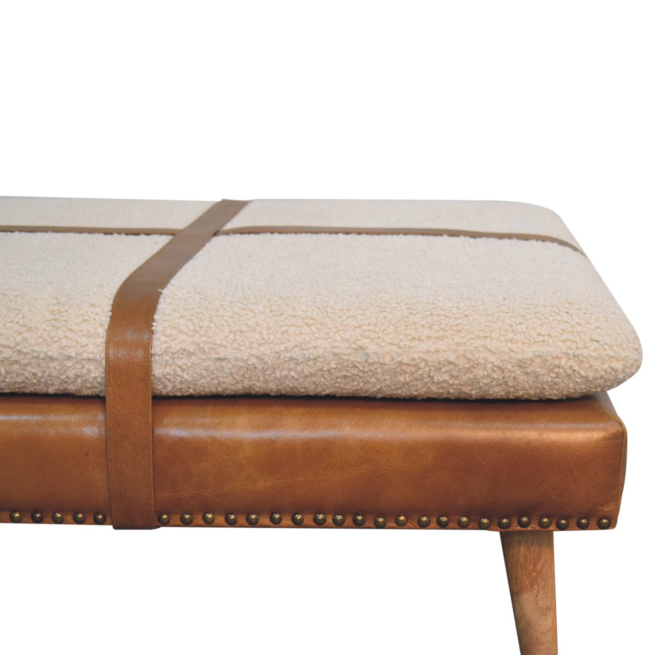 Buffalo Leather & Bouclé Square Footstool