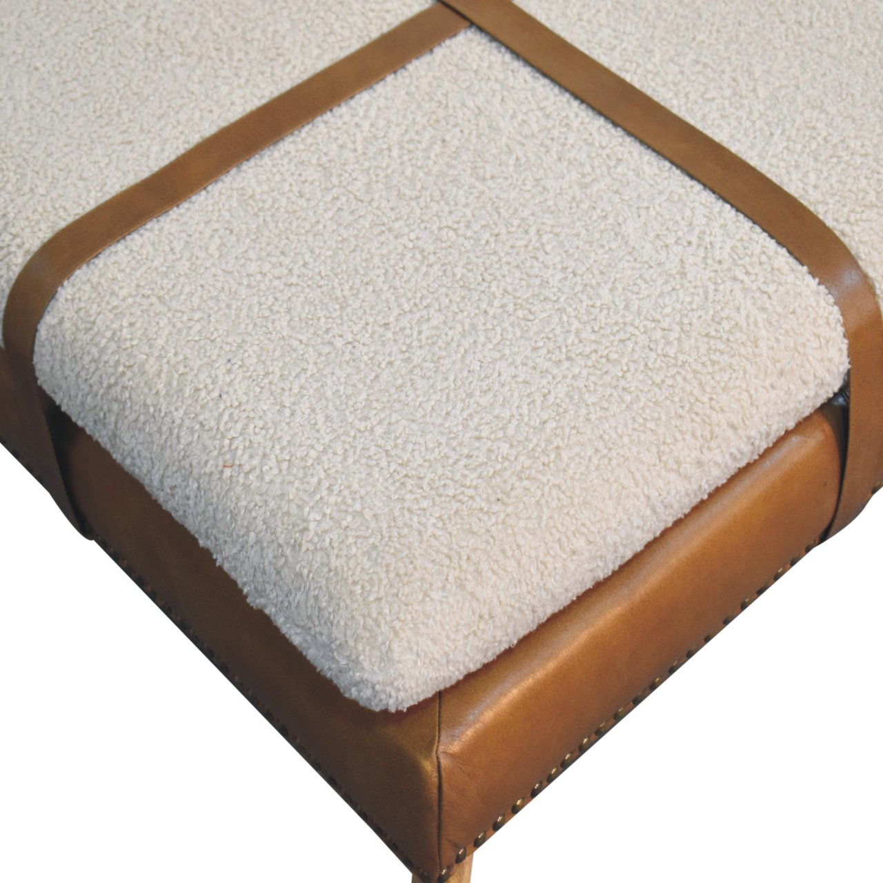 Buffalo Leather & Bouclé Square Footstool