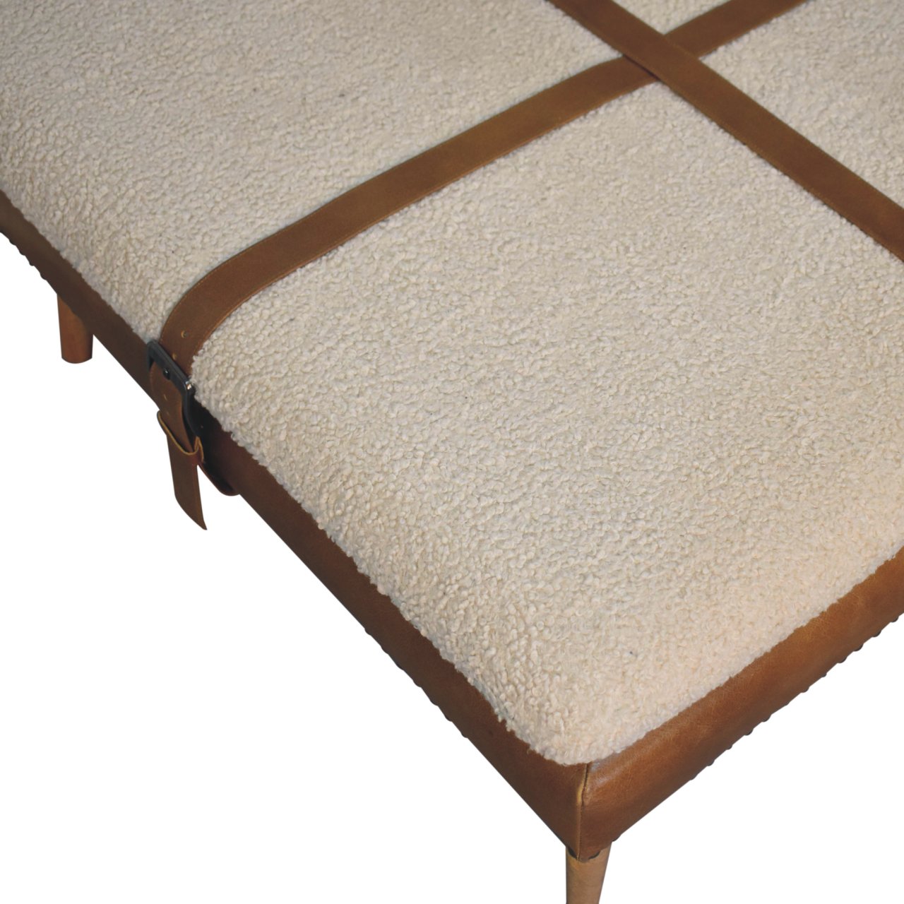 Buffalo Leather & Bouclé Square Footstool