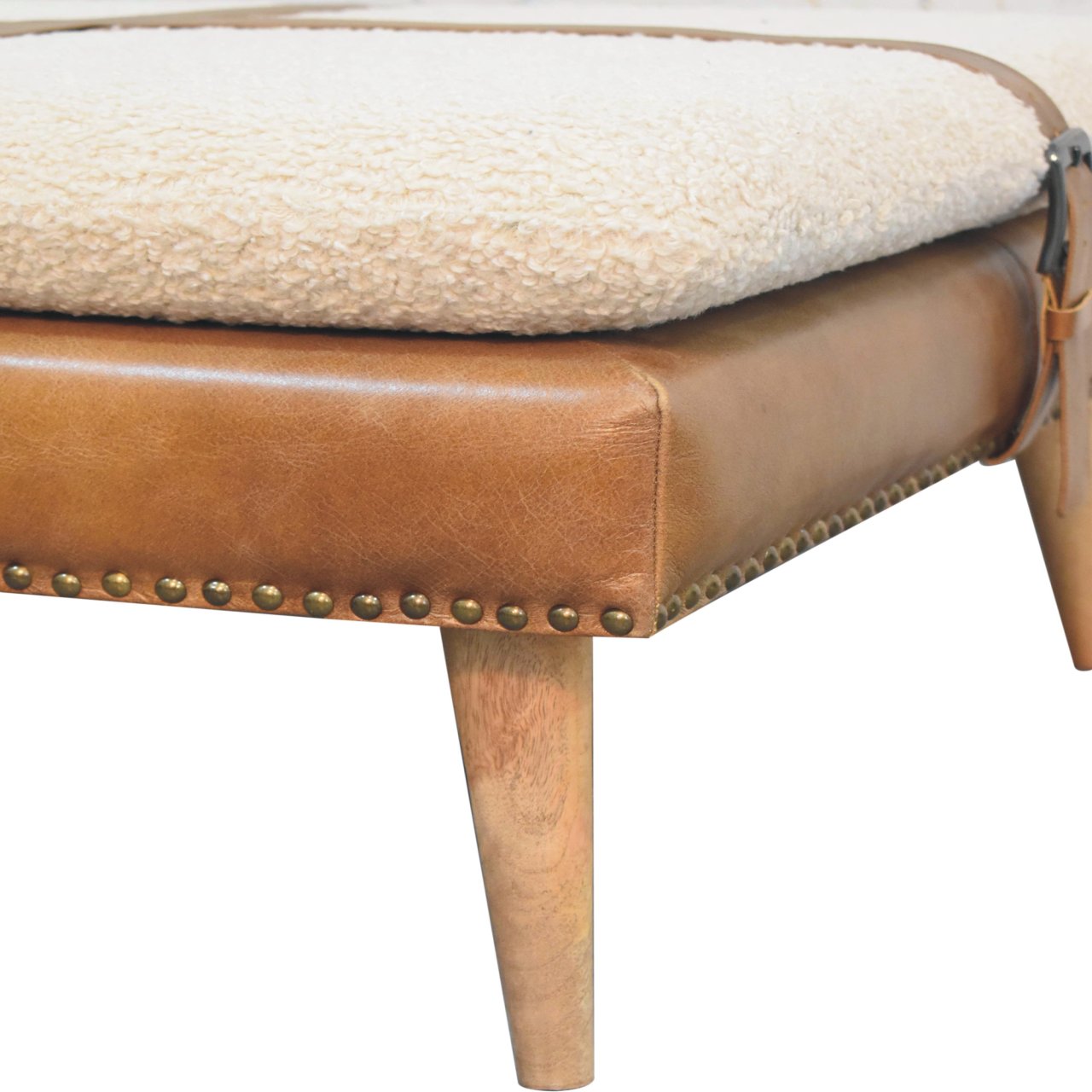 Buffalo Leather & Bouclé Square Footstool
