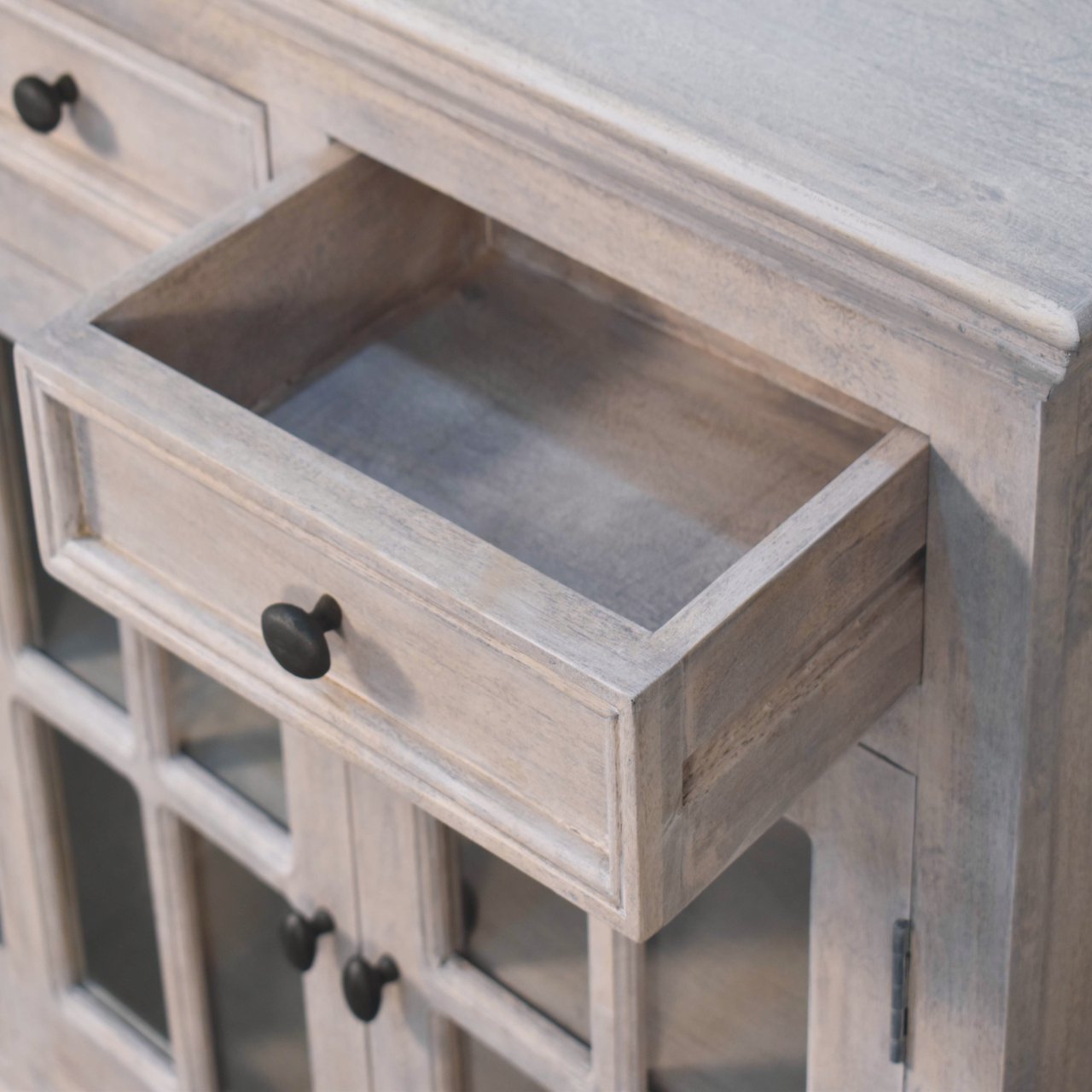 Glazed Stone-Finish Storage Cabinet