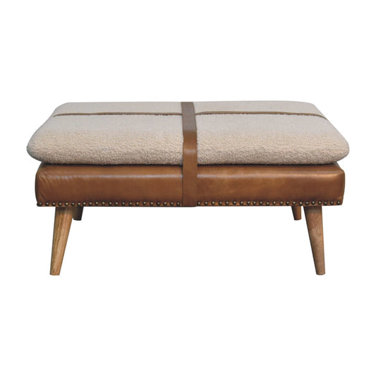 Buffalo Leather & Bouclé Square Footstool