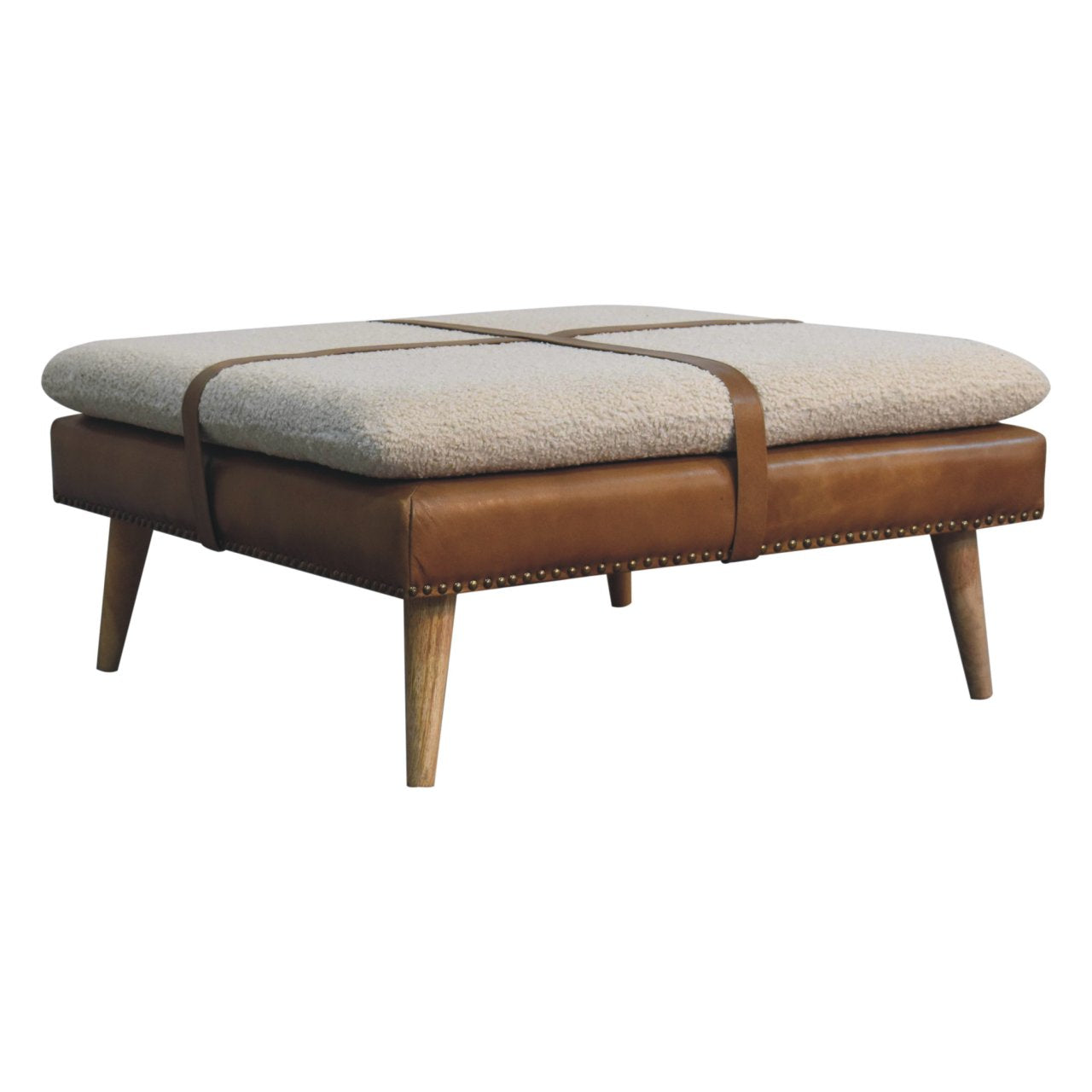 Buffalo Leather & Bouclé Square Footstool