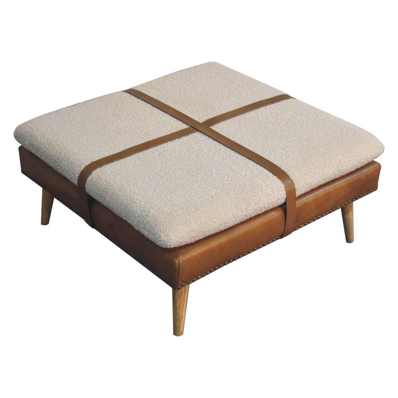 Buffalo Leather & Bouclé Square Footstool